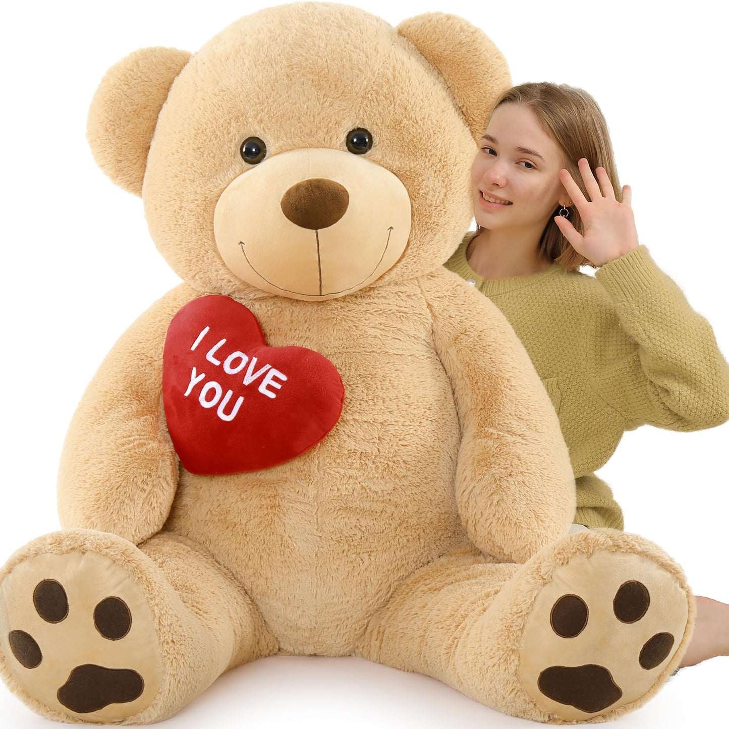 Beniny Giant Teddy Bear Stuffed Animal 5Ft, Big Teddy Bear With Heart, Large Brown Stuffed Bear Plush Toys For Kids, I Love You