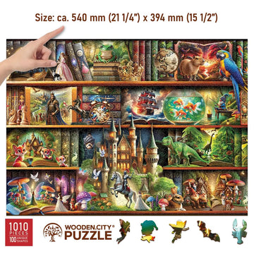 WOODEN.CITY Wooden Puzzles for mature-themeds 1000 Pieces - Stories on Every Shelf - Bookshelves Scene | Made in EU | Gift for Book Lovers | Size 21 25 x 15 5 in
