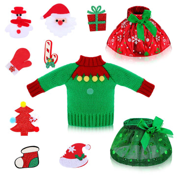 11 Pcs Christmas Elf Doll Clothes Accessories Include Green Red Sweater Skirts Attachable Santa Decals Christmas Elf Doll Outfit Clothes Gift For Xmas Holiday Decorations