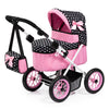 Bayer Design Dolls: Trendy Pram - Hearts Black & Pink - Includes Matching Shoulder Bag, For Dolls Up To 18'', Foldable, Kids Pre