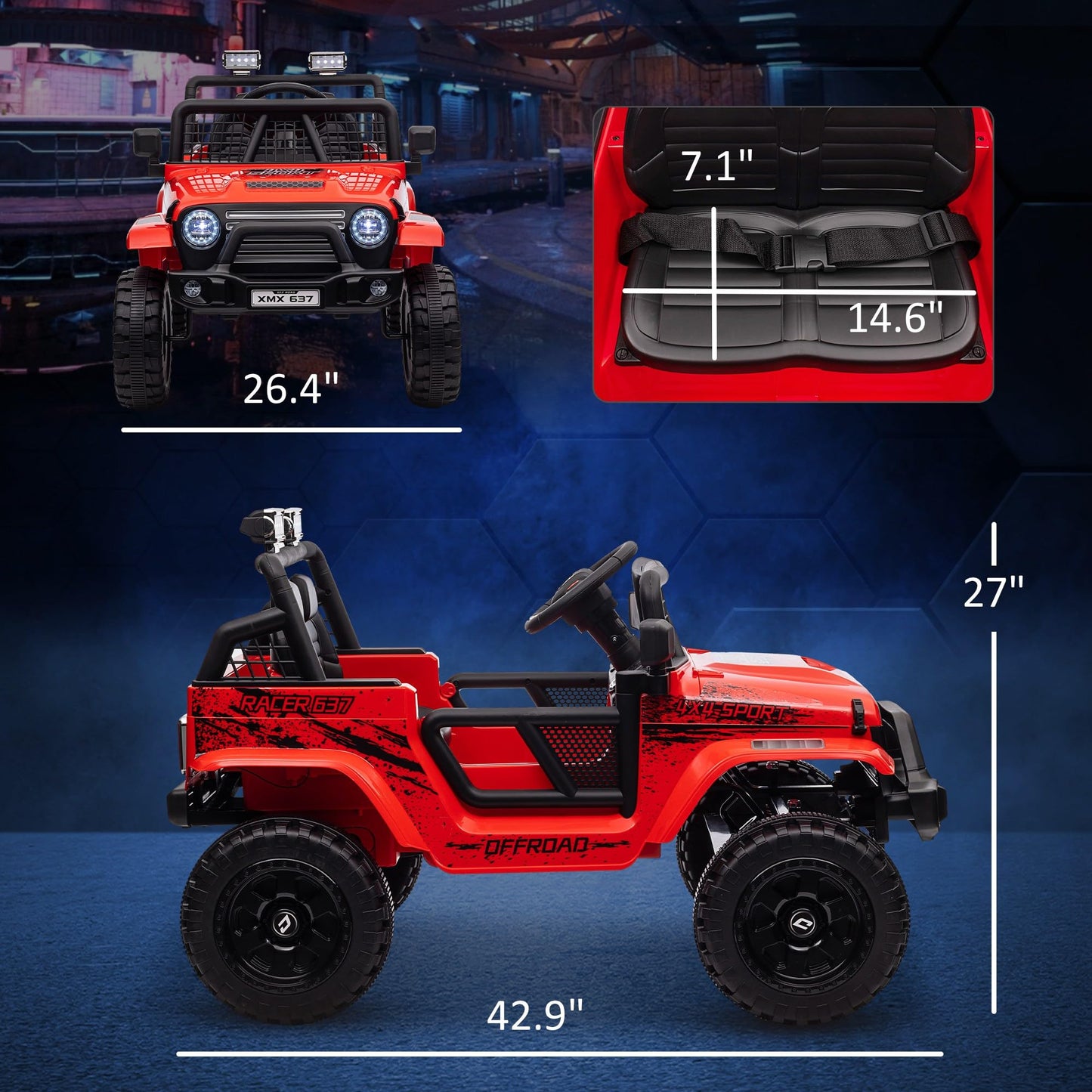 Qaba 12V Ride On Truck, Battery Powered Kids Electric Car With Parent Remote, 4 Suspension Wheels, 3 Mph Max Speed, Music, Horn