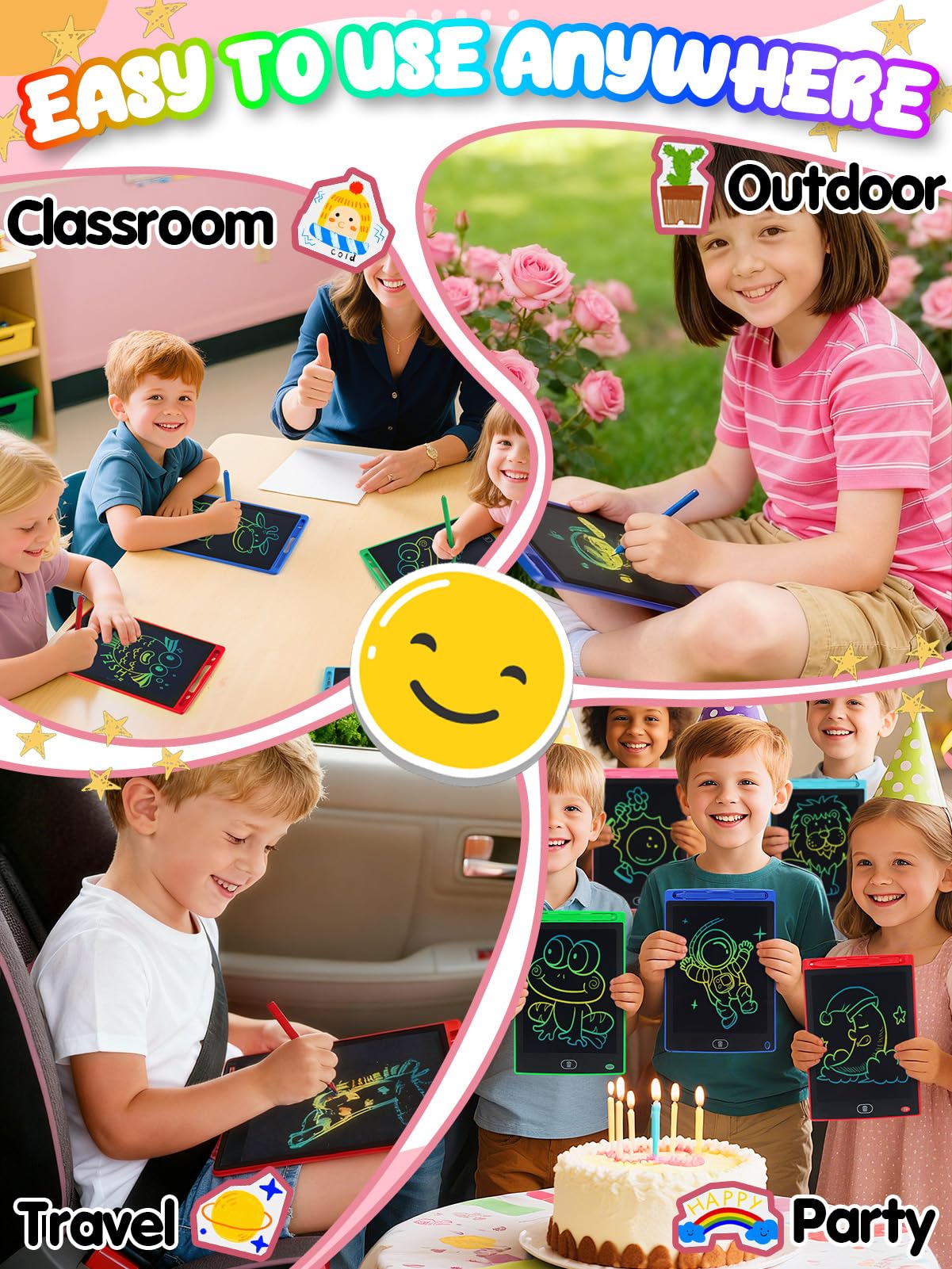 LCD Writing Tablet for Kids Party Favors Bulk - 24 Pack 8.5in Colorful Doodle Board, Erasable Drawing Pad for Goodie Bags Stuffe