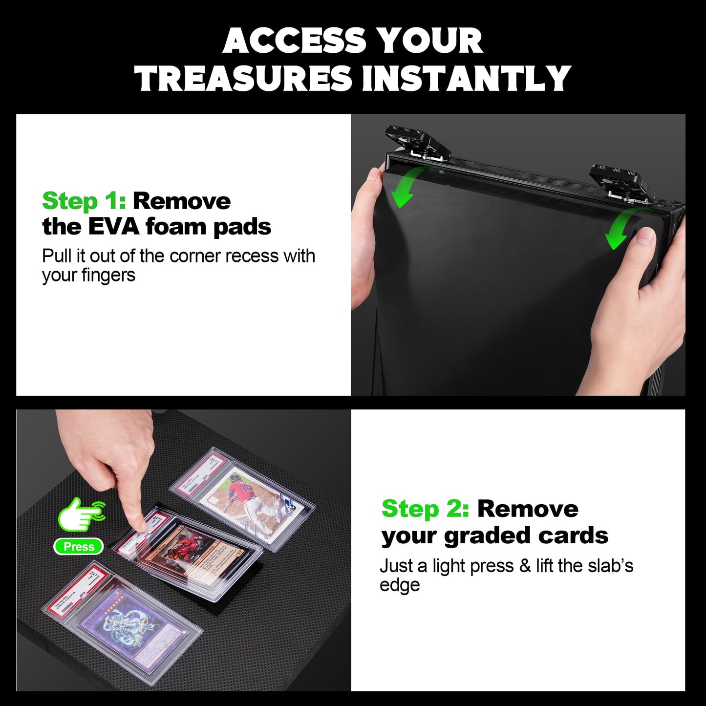 Kabinka Card Storage Box with Display Window, TSA Lock, 6+2 EVA Dividers, Carbon Fibre for PSA/CGC, MTG, TCGs