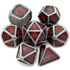 Haxtec Ancient Silver Metal DND Dice Set D&D 7PCS Large Rounded Antiue Iron RPG Dice Red Numbers for Dungeons and Dragons TTRPG