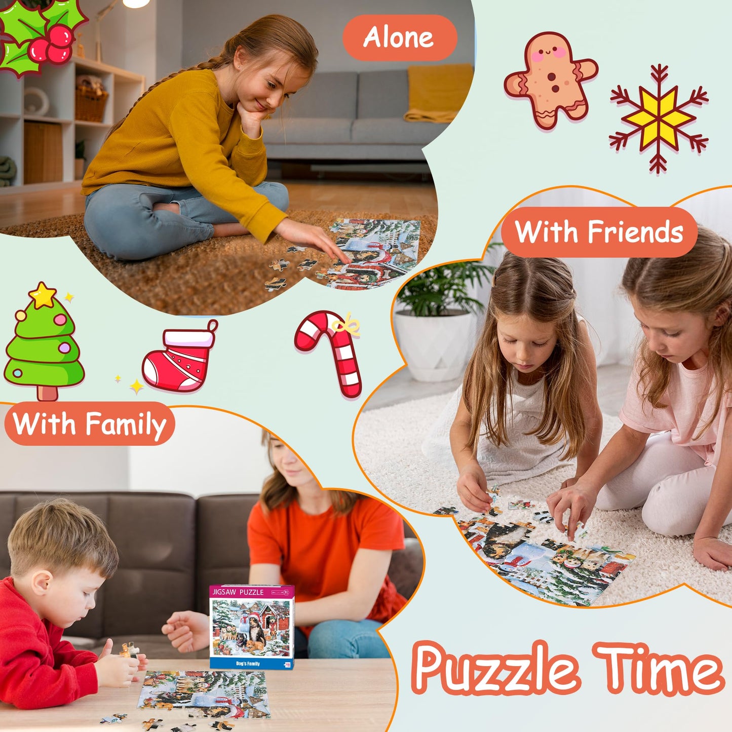 100 Piece Puzzles For Ages 4-8, Dogs Family Christmas Jigsaw Puzzle, Learning Educational Puzzle Toys For Girls And Boys, Xmas G