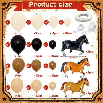 143 PCS Western Party Horse Balloons Cowboy Decoration Kit Farm Cowboy Foil Latex Balloons for Baby Shower Birthday Arch Decor