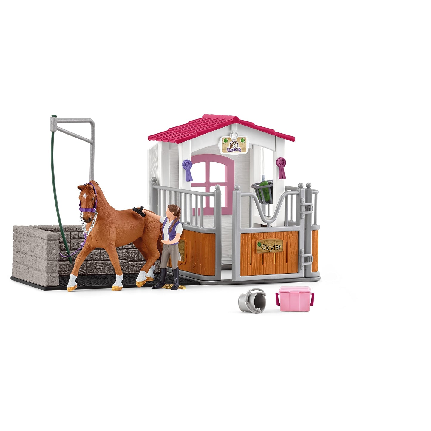 Schleich Horse Club 13-Piece Toy For Girls And Boys Ages 5+, Horse Wash Area With Stall (72177) Multi-Color