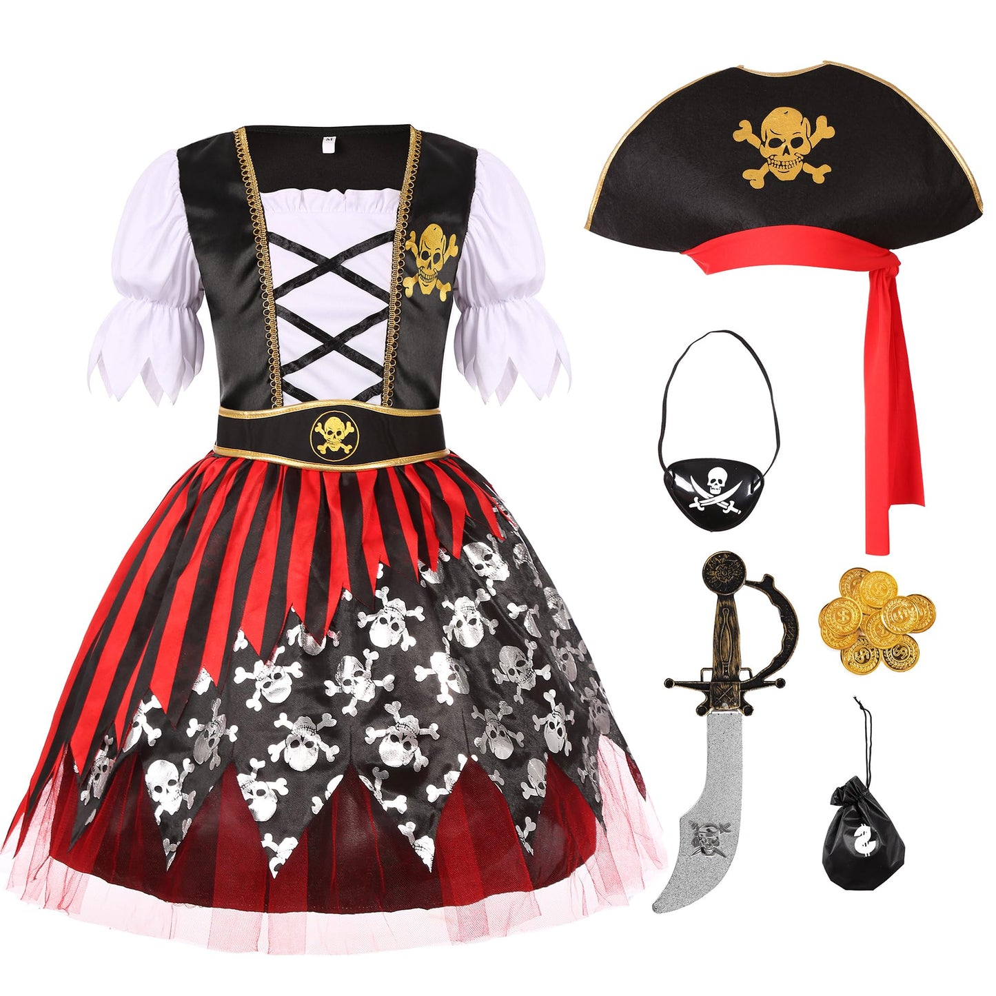 Cuteshower Girls Pirate Costume For Kids Halloween Dress Up Pirate Pretend Cosplay 5-7 Years