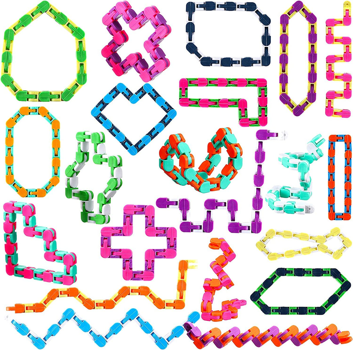 Pulsbery Toys 24 Links Wacky Tracks Snap And Click Finger Sensory Toys, Snake Puzzles Fidget Chain Toys For Stress Relief(Kids B