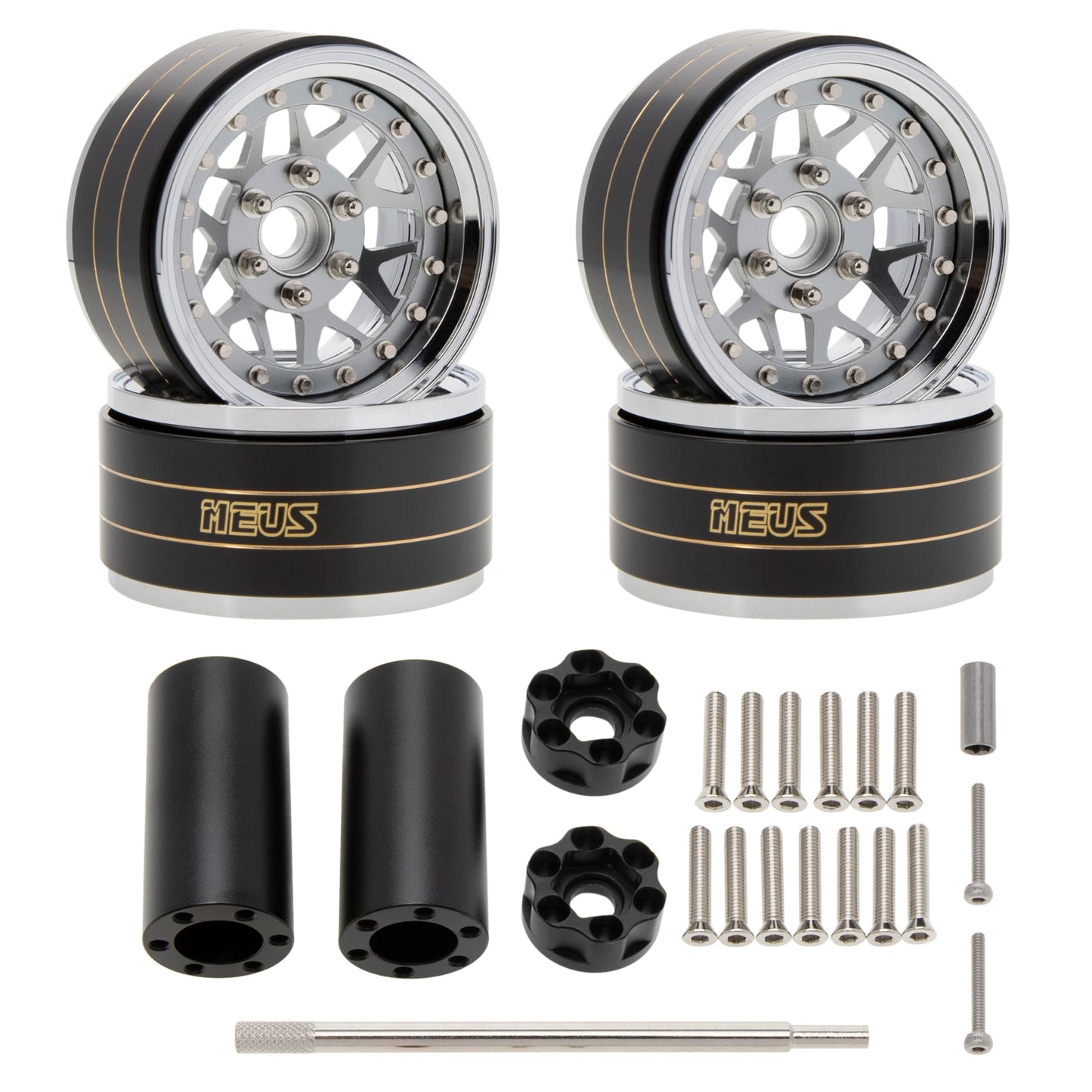 Meus Racing 1.9'' Beadlock Wheels Rims, 120.5G Brass & Aluminum Deep-Dish Wheels For 1/10 Rc Crawler Scx10 Trx4 Vs4-10 Gen8 (A-T
