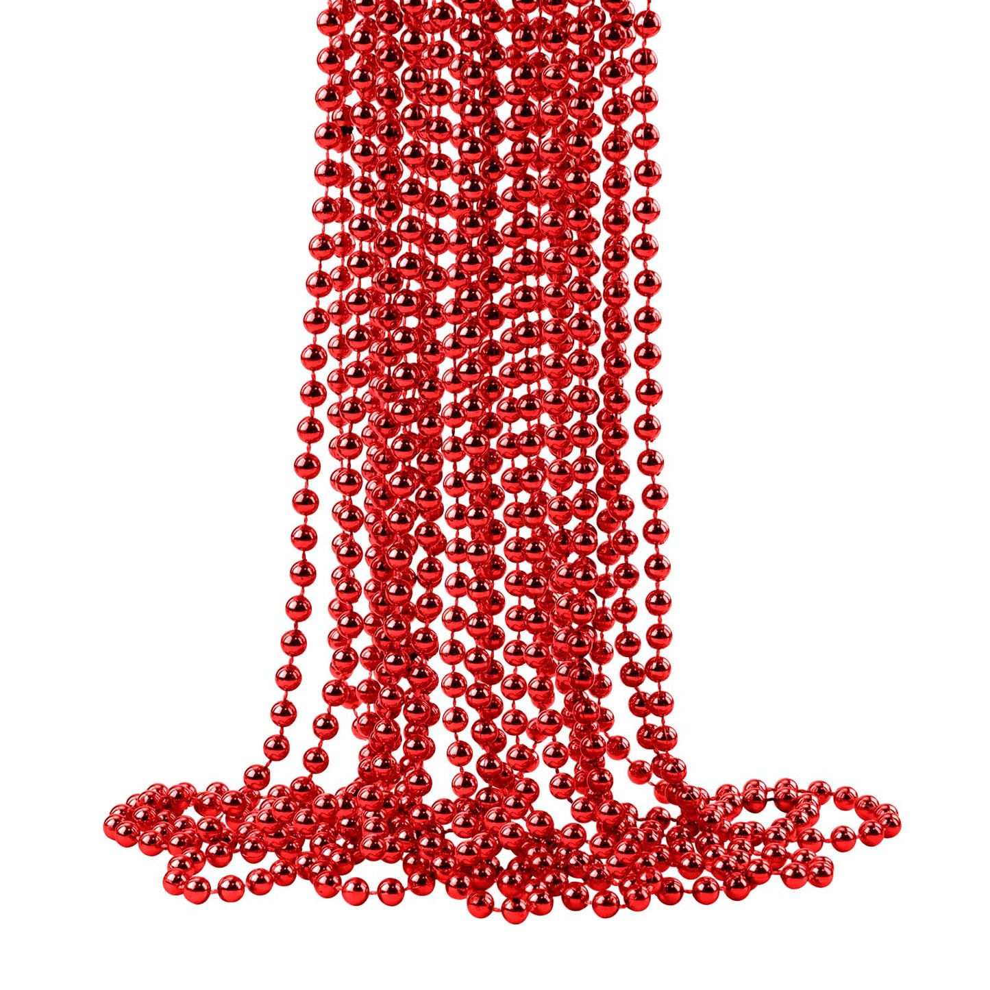 ZZYFGH 33'' 7mm Metallic Red Bead Necklace Bulk, Mardi Gras Round Beaded Necklaces for Valentines Wedding Birthday Mardi Gras Ch