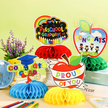 JULMELON 8PCS Preschool Graduation Party Decorations 2025 Honeycomb Centerpiece, 3D Kindergarten Graduations Centerpieces for Ta