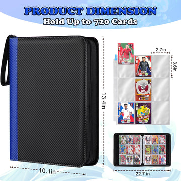 LIMSTDIC Card Binder for Pokemon Card 9 Pocket 40 Double-Sided Pages for 720 Card Pocket enhanced Zip PU Card Binder for Pokemon Collectible For TCG MTG Baseball Football Trading Card Game(Blue)