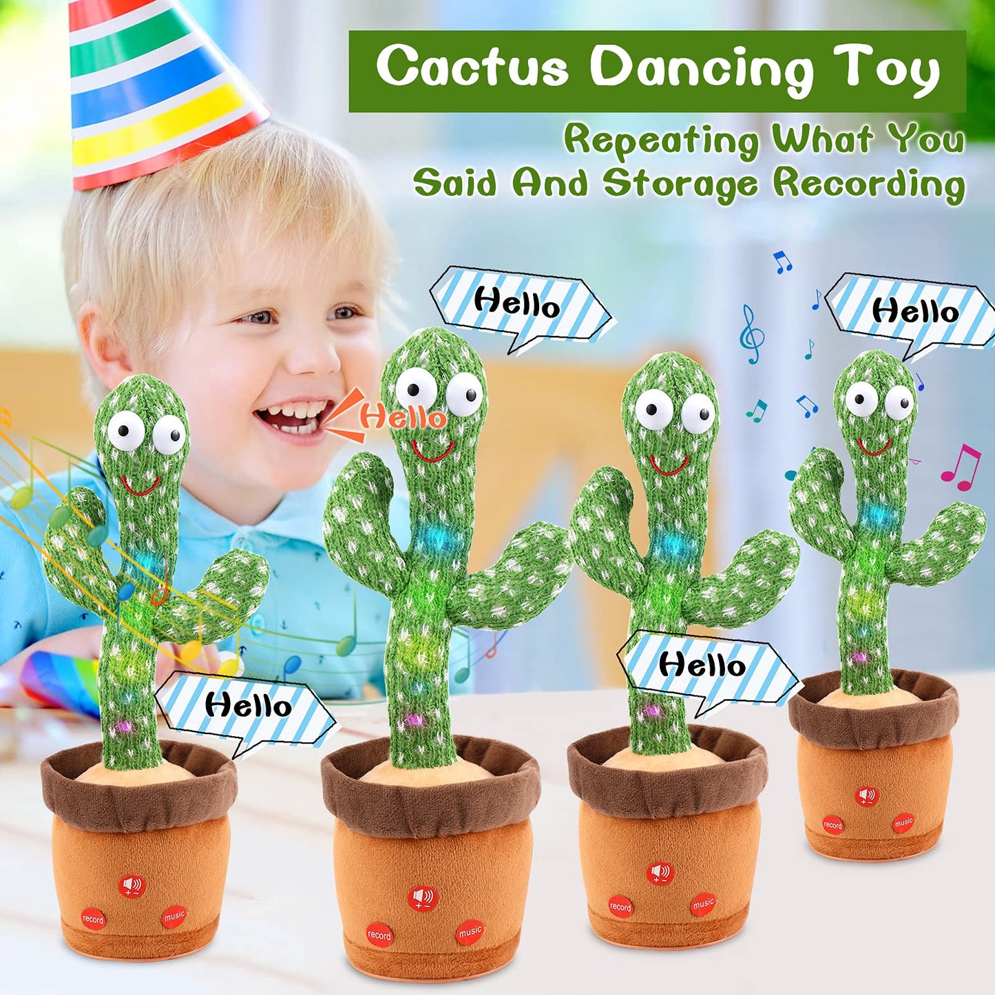Emoin Dancing Cactus Baby Toys, Talking Cactus Toys Repeats What You Say Baby Boy Toys, Dancing Cactus Mimicking Toy With Led English Sing Talking 15 Second Voice Recorder