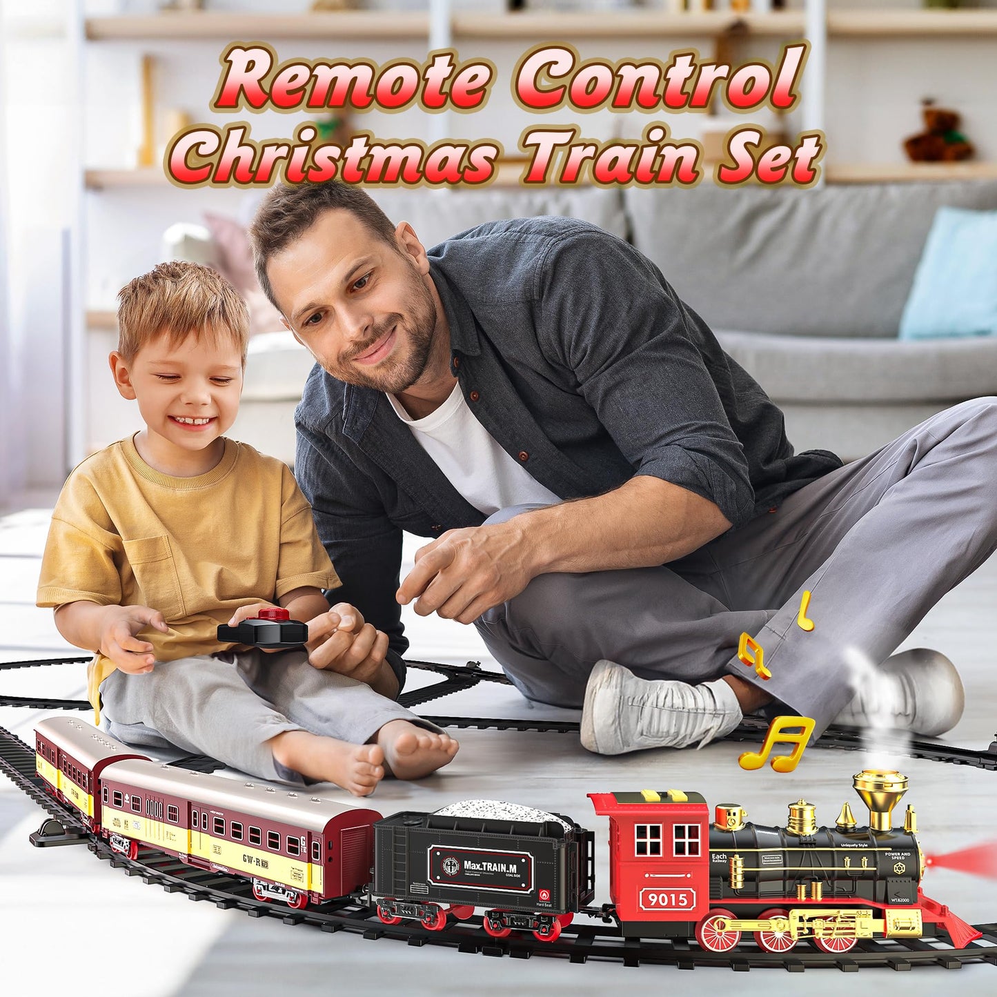 Hot Bee Christmas Train Set,Train Set For Toddlers 2-4,Train Toy With Remote Control,Christmas Train Sets For Around The Tree,Steam Locomotive,Lights,Sounds,Spray,Perfect Train Set For Kids Ages 4-8