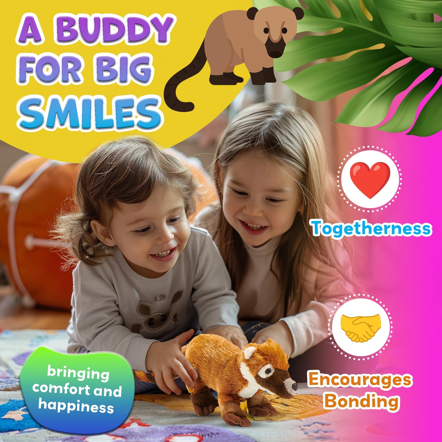 Forest & Twelfth 7' - 8' Stuffed Animal, Soft Plush Toy, Cute Stuffed Animal For Boys And Girls, Realistic Looking Small Stuffed Animals, Nursery And Room Decor (8' Coati)