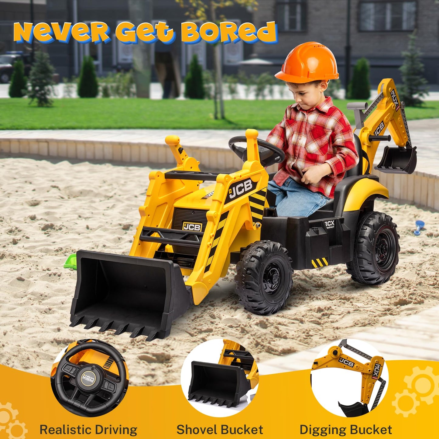 Btmway 24V Jcb Ride On Excavator,Kids' Electric Vehicles With Remote Control,Various Accessories,Sand Digger And Backhoe Shovel