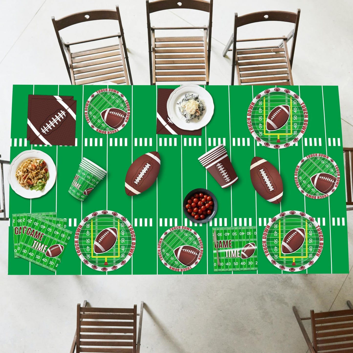 Football Party Supplies Tableware Set Football Theme Party Decorations Including Plates Napkins Cups Touchdown Tablecloth Banner