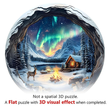 Wooden Puzzles for mature-themeds Flat Puzzle with 3D Visual Effect Aurora World Wooden Jigsaw Puzzles for mature-themeds 100 Pieces Winter Wood Puzzles mature-themed Unique Shape Wall Art Canvas Puzzle (S-8.5 * 8.5in)