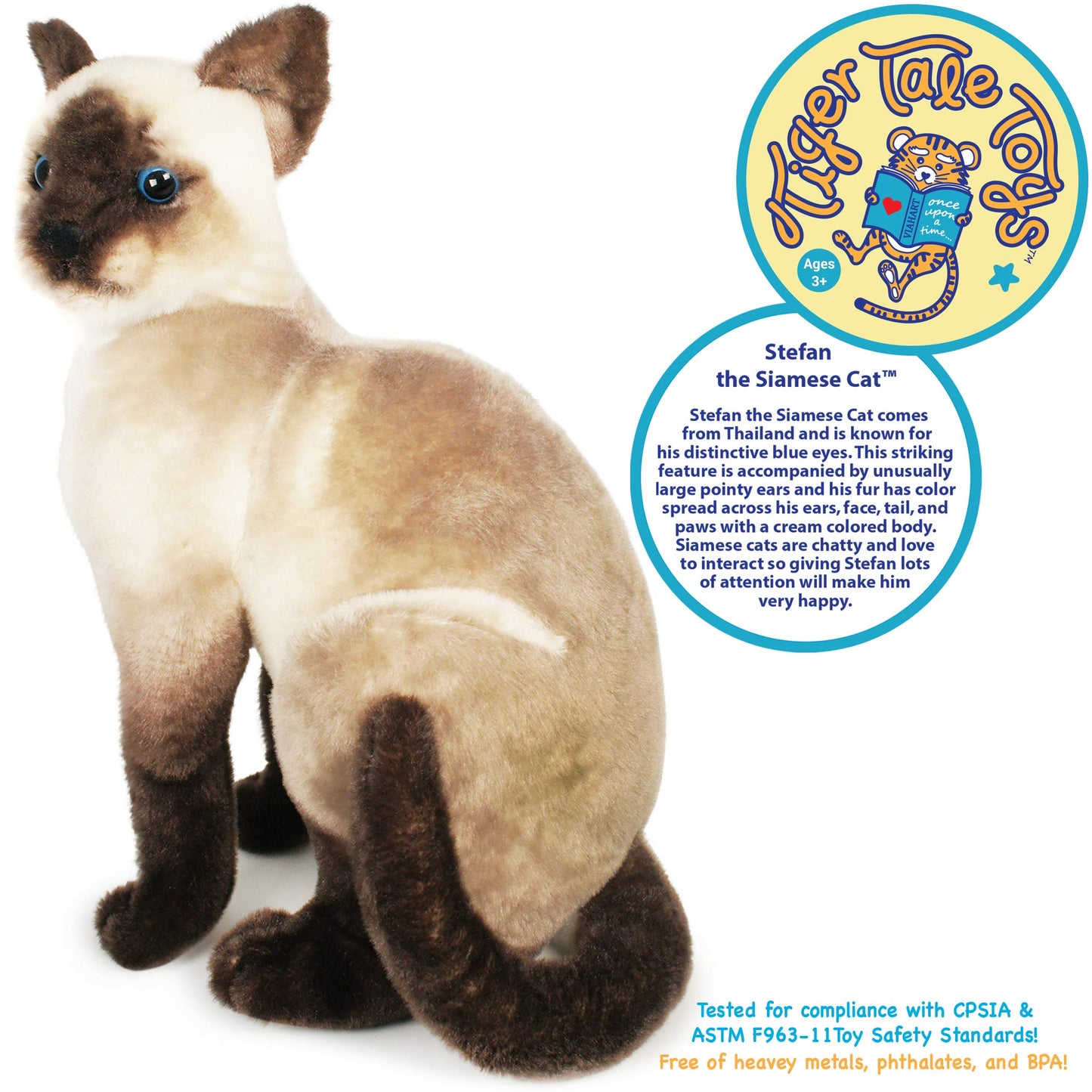 TigerHart 14 Inch Stuffed Siamese Cat Plush Toy - White Polyester Material