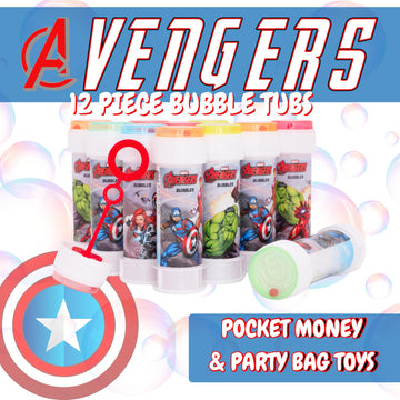 Toyland Pack of 12 Avengers Bubbles with Wands, 2fl oz Solution & Novelty Maze Lid - Pocket Money & Party Bag Toys