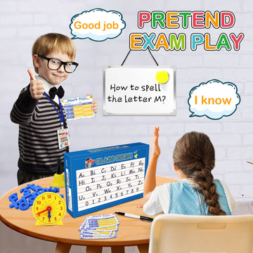 Alritz Pretend Play Teacher Set - Classroom Learning Education Gifts Includes Reusable White Board Bell Clock And More, Be Teacher Or Student, Toy Gift For Boys Girls 5 6 7 8 9 10 11 12 Years Old