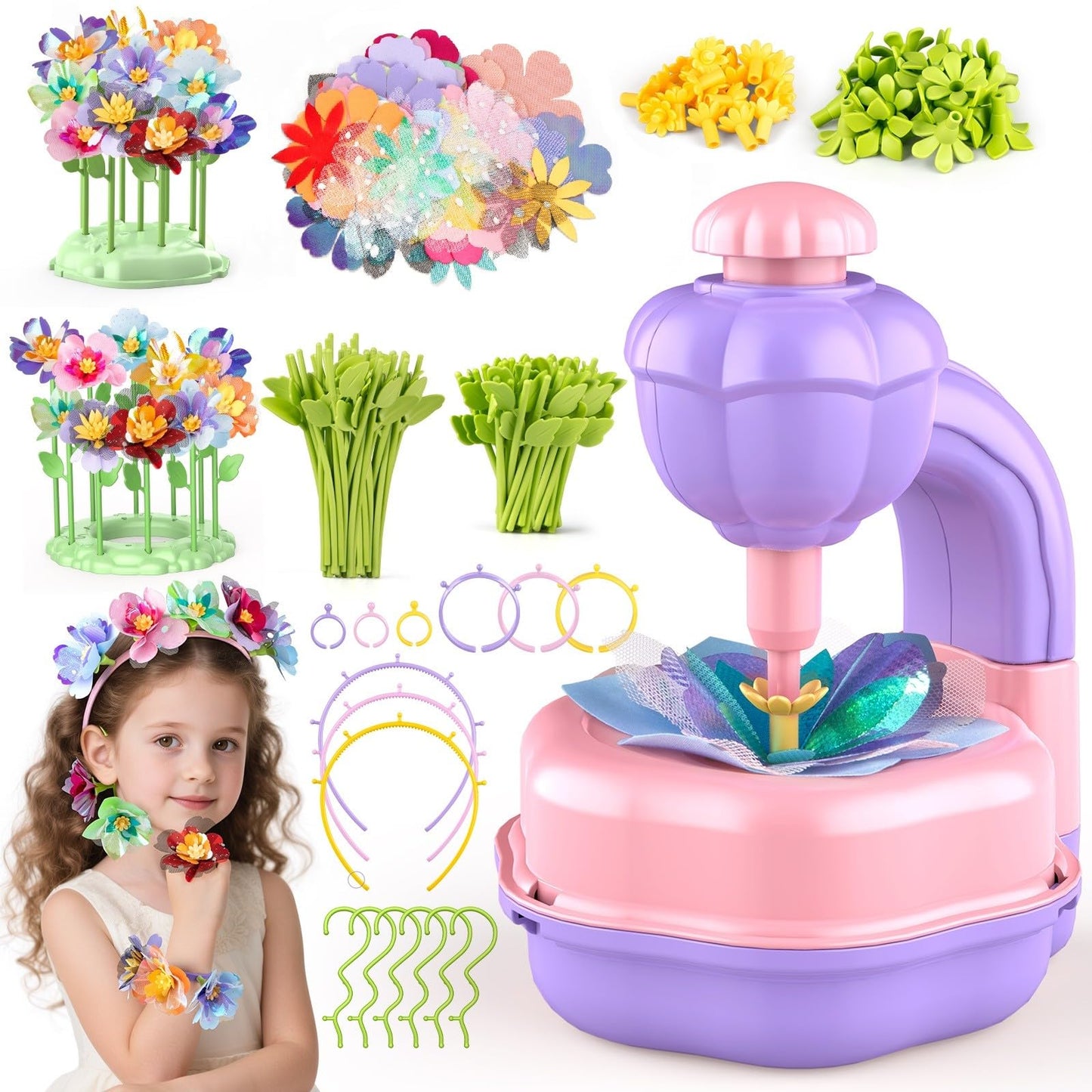 Fabric Flower Bouquets Toys DIY Flower Press Kit Arts and Crafts for Kids Ages 4-8 6-8 8-12 Girls, Creative Flower Bouquet Makin