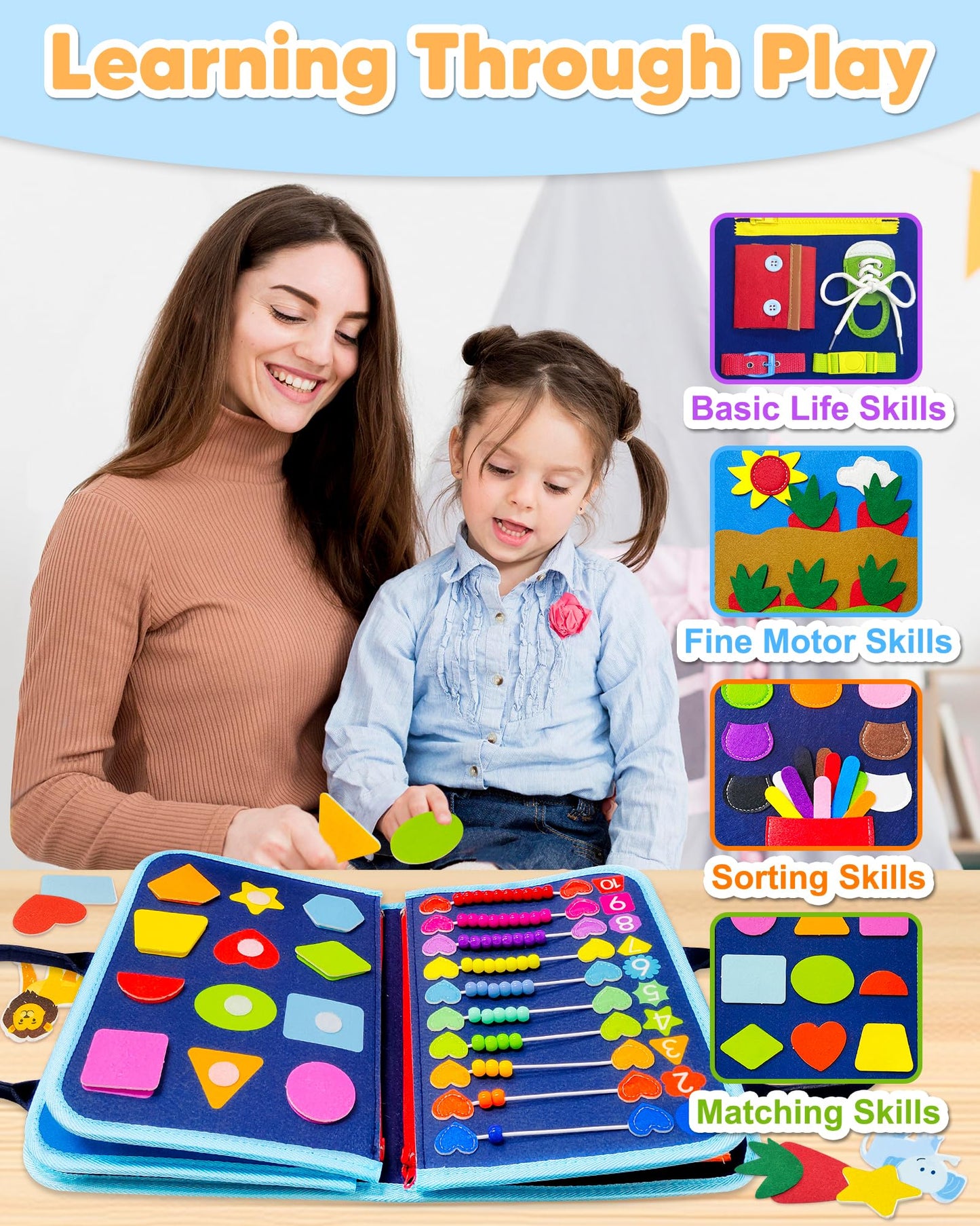 Exorany Busy Board Montessori Toys For 1 2 3 4 Year Old Boy Birthday Gifts, Busy Book Sensory Learning Toys For Toddlers 1-3 2-4, Toddler Boy Travel Educational Activities