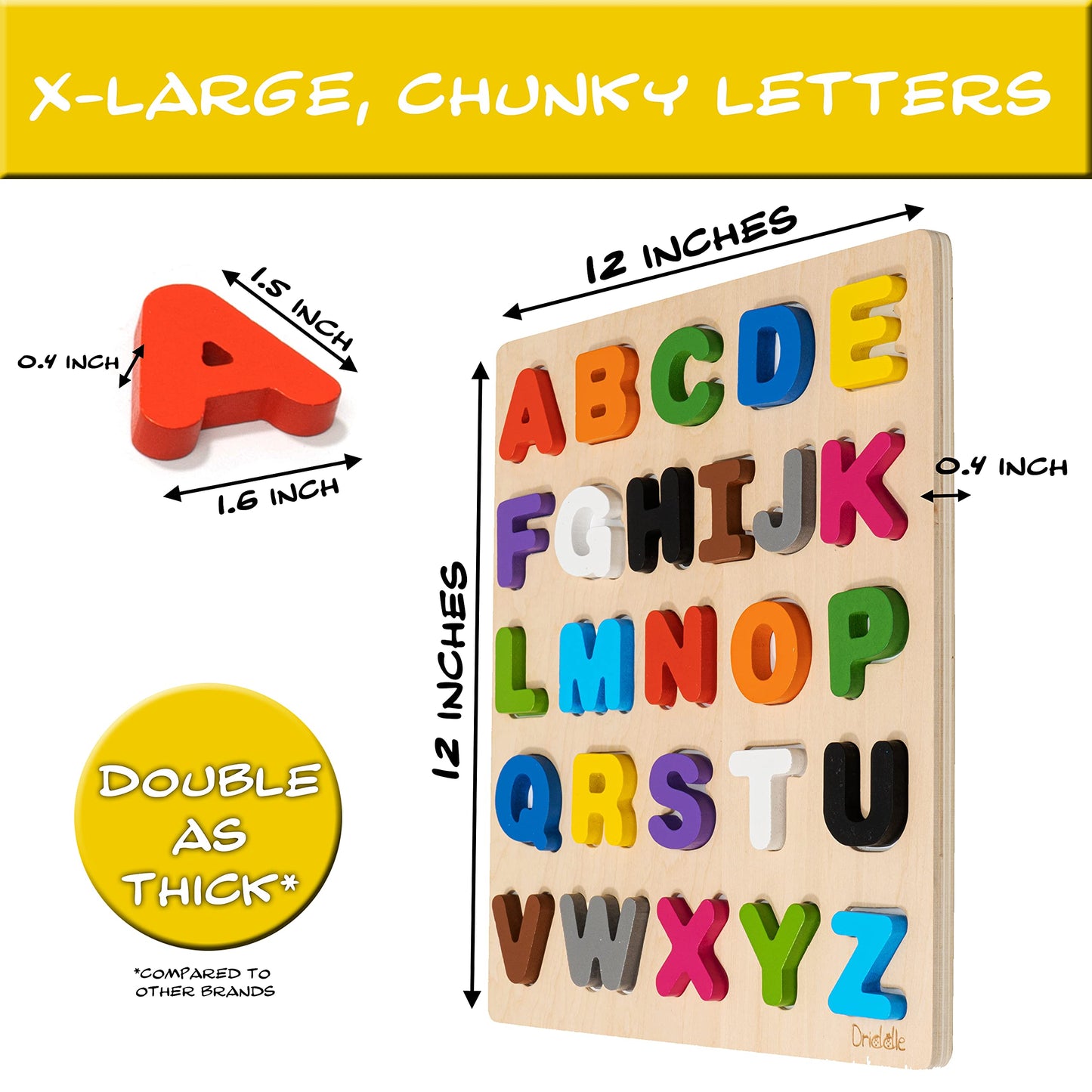 Magnetic Wooden Educational Abc Puzzle - Learn Alphabet & Color Recognition Toy - Toddler Preschool Game - Kids Montessori Educa