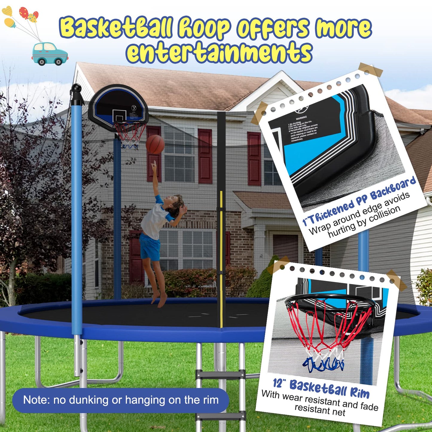 Gymax Trampoline For Kids, Astm Approved 12Ft 14Ft 15Ft 16Ft Recreational Toddler Trampoline With Enclosure Net, Basketball Hoop