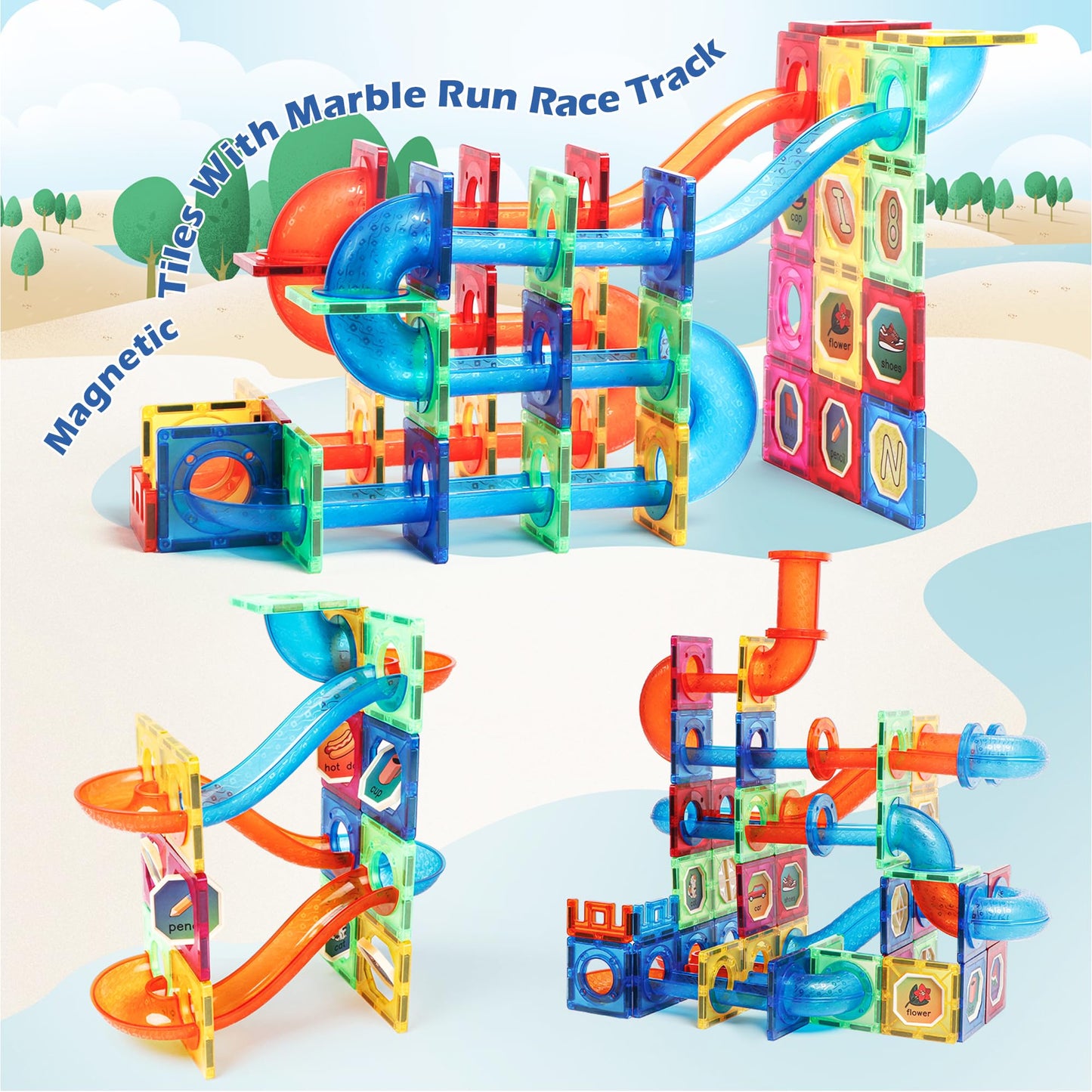 Magblock Magnetic Tiles 176Pcs Marble Run Race Track Toy Set Stem Educational Building Blocks Child Brain Development Kit Magnet Construction Toys For Boys Girls Kids Age 8 9 10+ Years Old