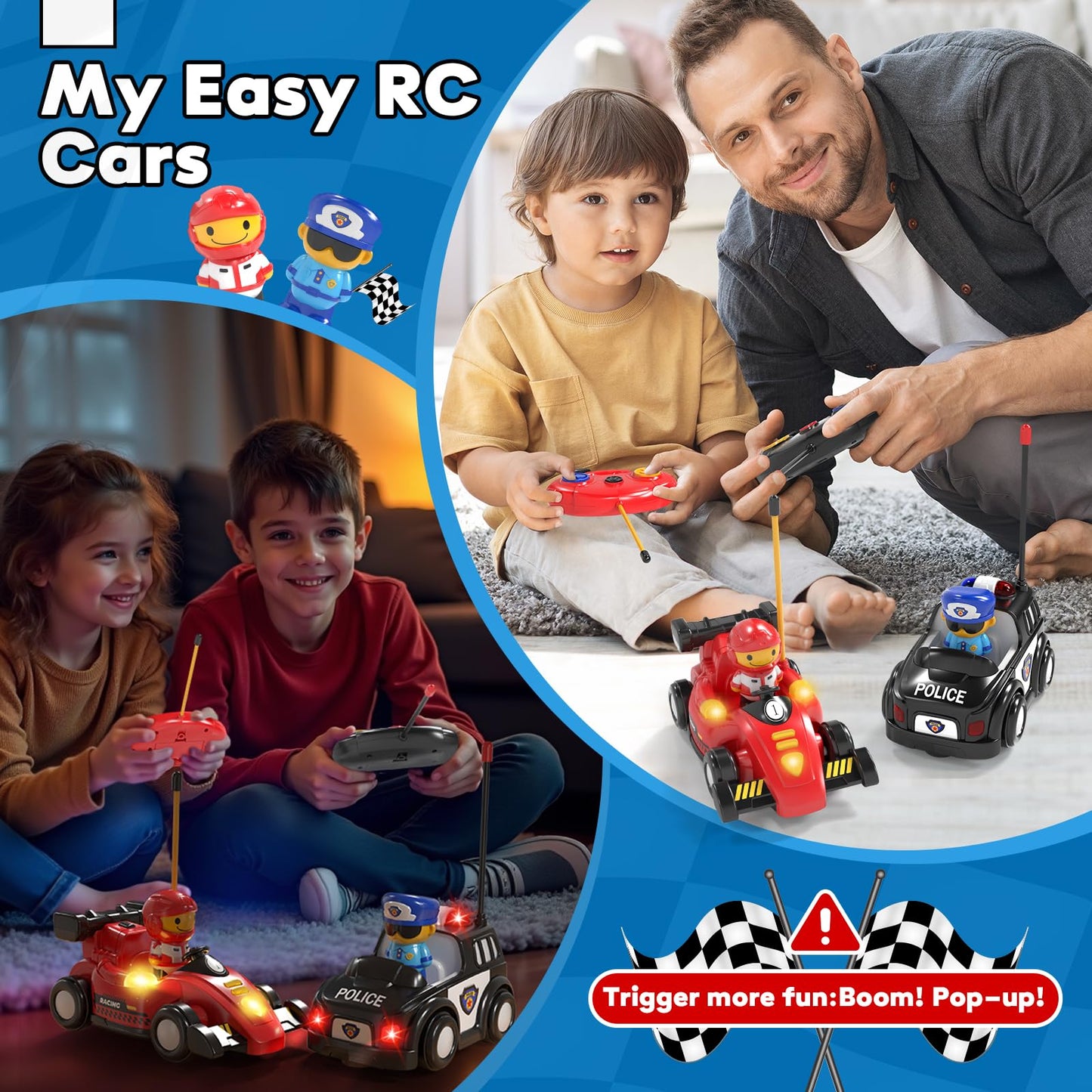 Lehoo Castle 2 Pack Remote Control Car for Toddlers 1-3, Police Car & Race Car, Toddler Toys for 2-4 with Realistic Sound Effect