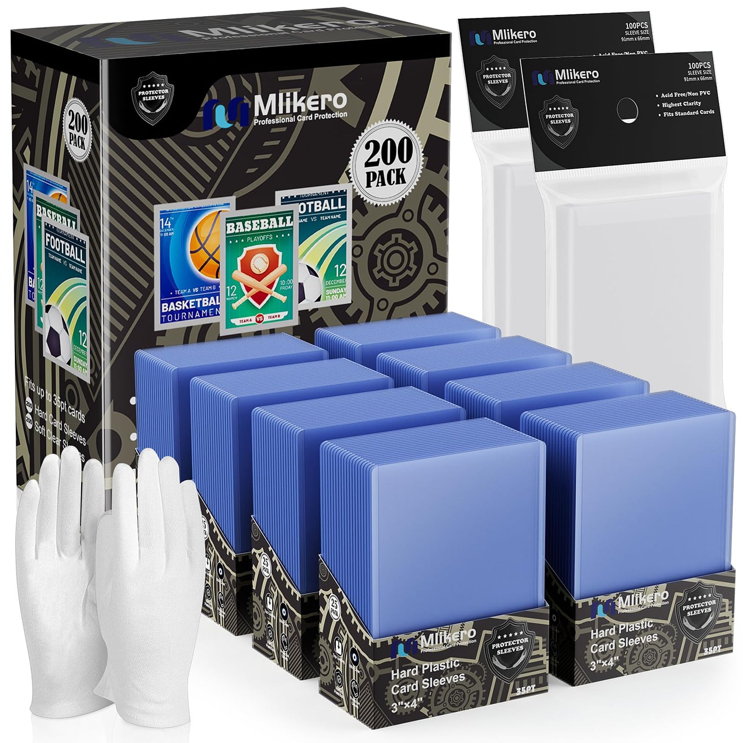 400 Card Sleeves Hard Plastic, 3''X4'' Baseball Card Protectors Hard Plastic For Baseball, Football And Game Cards (200 Hard Car