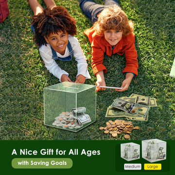 Piggy Bank For Adults Must Break To Open, Vcertcpl Acrylic Clear Piggy Bank Money Saving Box For Cash Saving, Unopenable Adults Piggy Bank For Real Money Bank Coin Bank Change Jar (Clear, 12X12Cm)