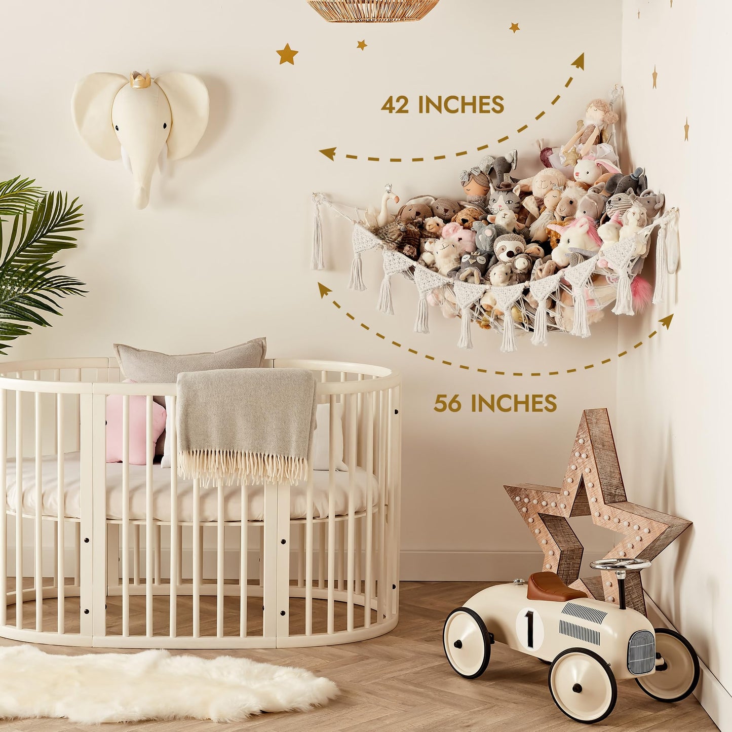 TIDYTEDS Snow White Macrame DreamLights Boho Stuffed Animal Storage Net for Stuffed Animals (Extra Large) and Stuffed Animal Net