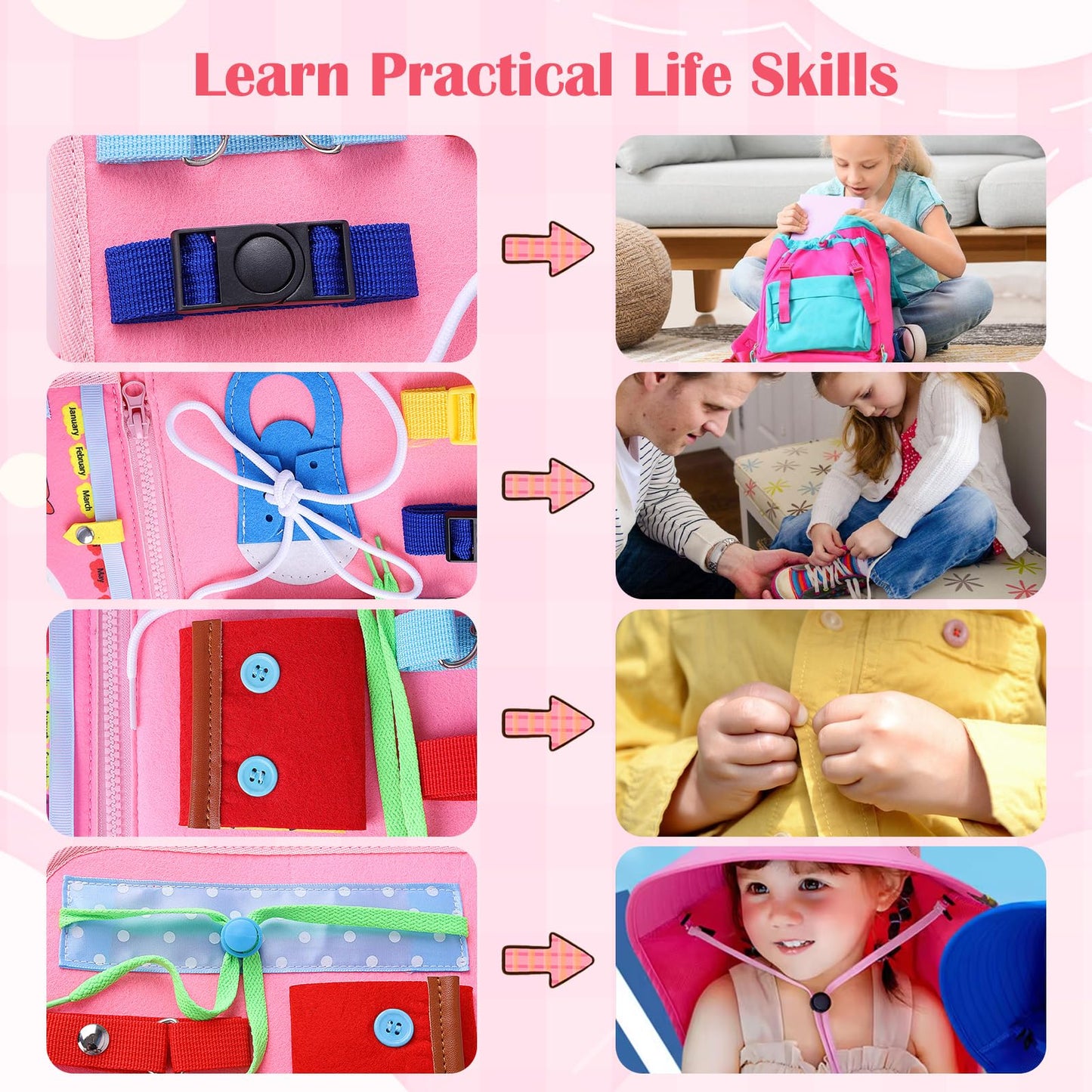 Busy Board, Montessori Toys For 1 2 3 4 Year Old Girl Birthday Gifts, Educational Sensory Toy For Learning Activities Fine Motor