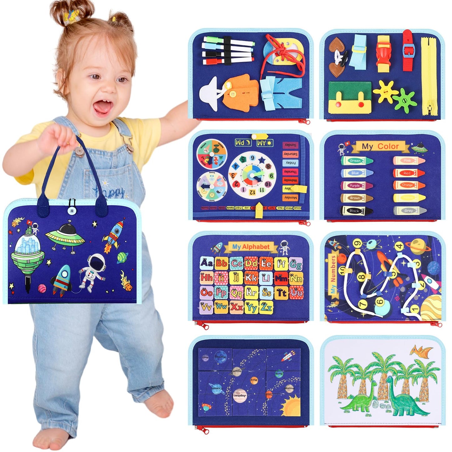 Lanjue Toddler Busy Board, Montessori Toys For 3+ Year Old Boys Birthday Gifts, Busy Book Sensory Board Learning Educational Act