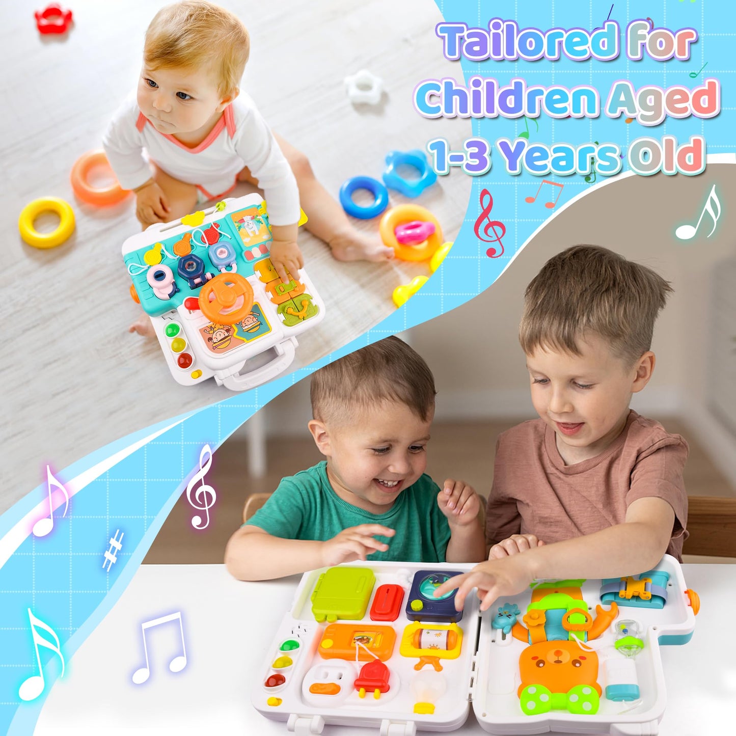 Toddler Toys Age 1-2, Musical Montessori Busy Board, Early Educational Toys For 1-2 Year Old, Motor Skills Developmental Toy, To
