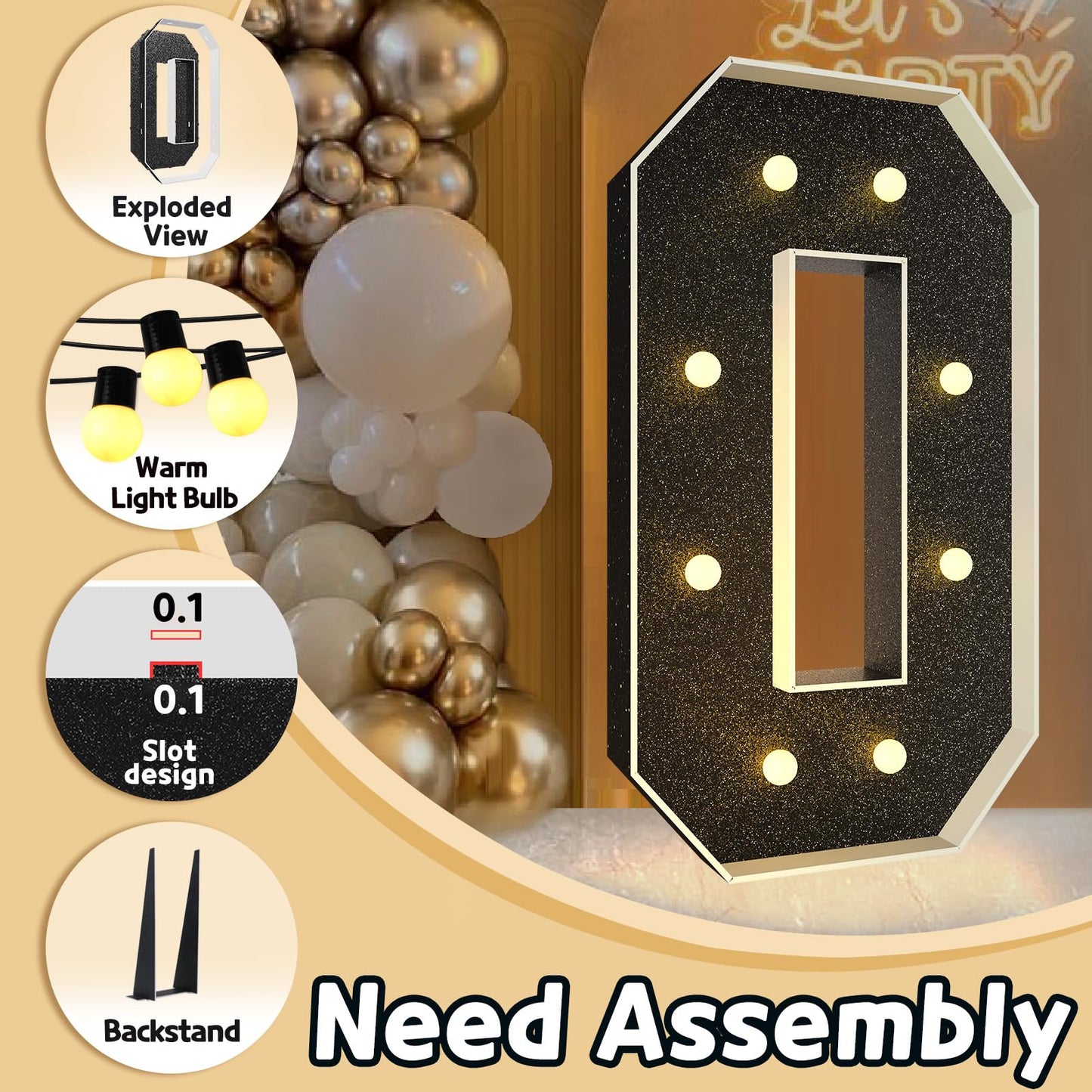Imprsv Marquee Letters Black 3Ft: Black Party Decor - Light Up Letter O Large 3 Feet Tall - Party Decorations Letter For Love Bi
