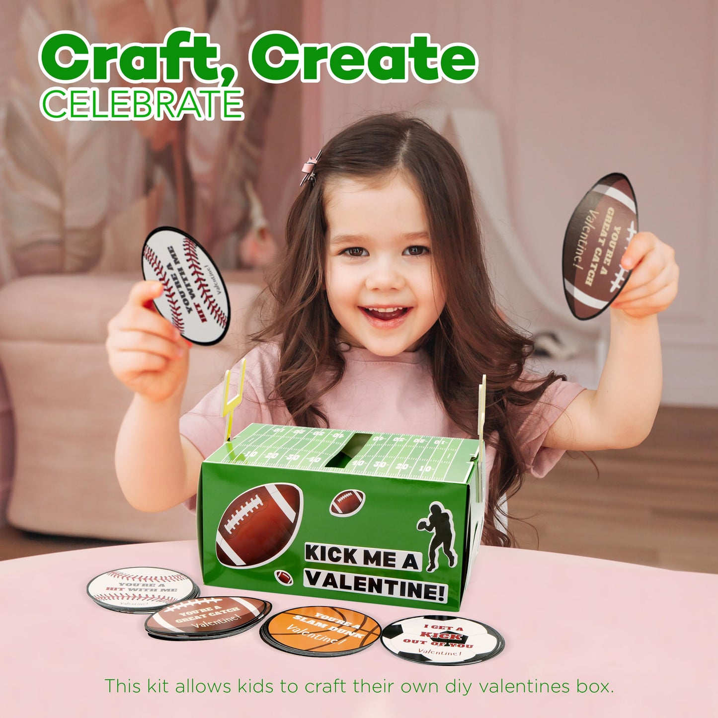 4Es Novelty DIY Football Valentine Mailbox Kit Craft Kit with 36 Valentines Sports Cards for Kids - Valentines Box for Boys Gir