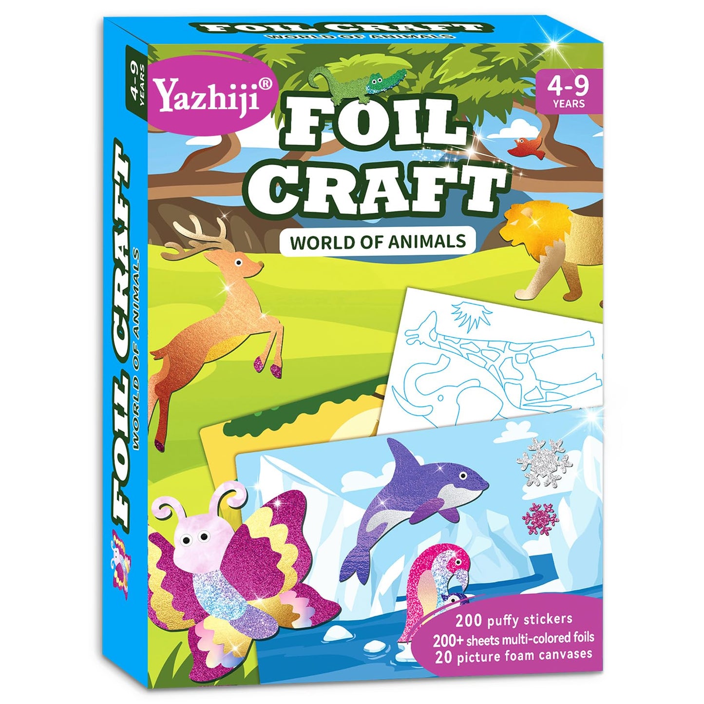Foil Art Craft Kits For Kids , Animals Mega Mess -Free Fun Activity Set For Child, Diy Printing Craft Kits, Gifts For Ages 4 5 6