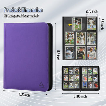 Arkeiliy Card Binder 9 Pocket Double Sided Pockets Trading Card Binder with 30 Sleeves enhanced Zip Trading Card Holder Collector Album Holds 540 MTG (Purple)