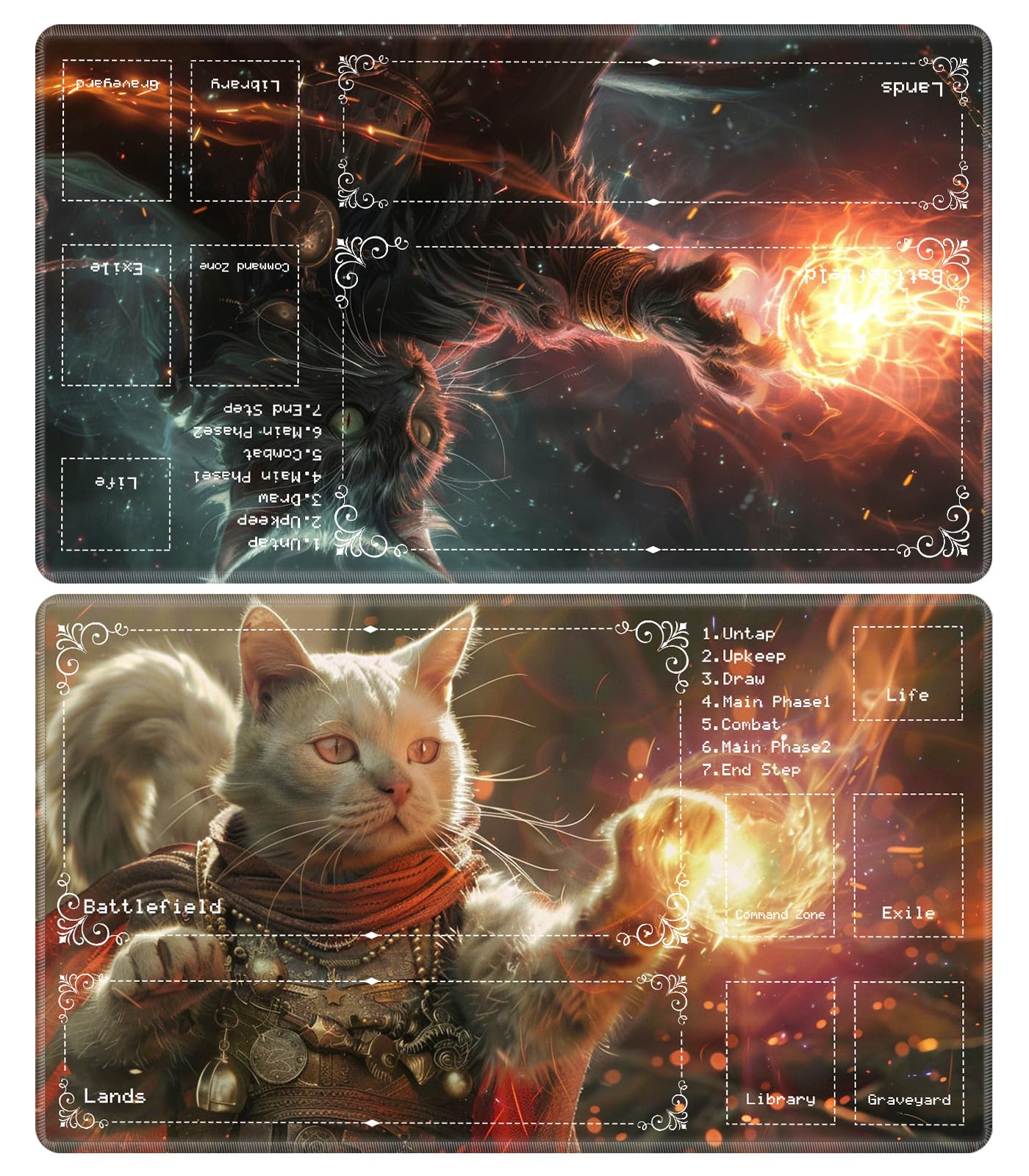 Playmat for MTG with Zones (2 Pack), Card Game Mat Non-Slip Rubber Base and Stitched, 24 x 14 inch TCG Play Mat for MTG and Othe