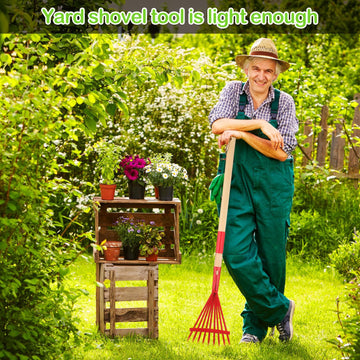 Motionchic 16 PCS Kids Gardening Tools, Long Shovel, Rake for Leaves, Spade, Hoe, Steel Heads and Real Wood Handle, Yard Tools f