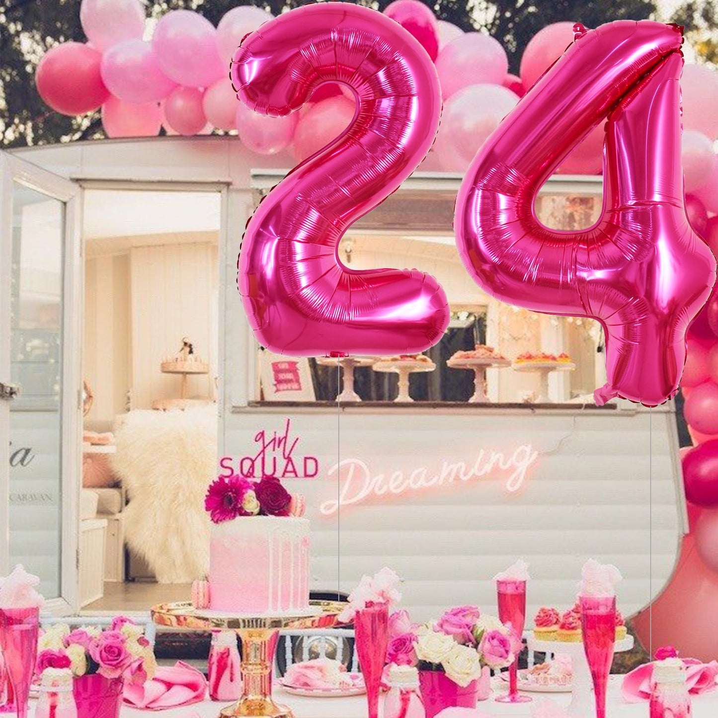 Toniful 40 Inch Hot Pink Large Numbers Balloon 0-9 Birthday Party Decorations,Foil Mylar Big Number 4 Balloon Digital 4 For Birt