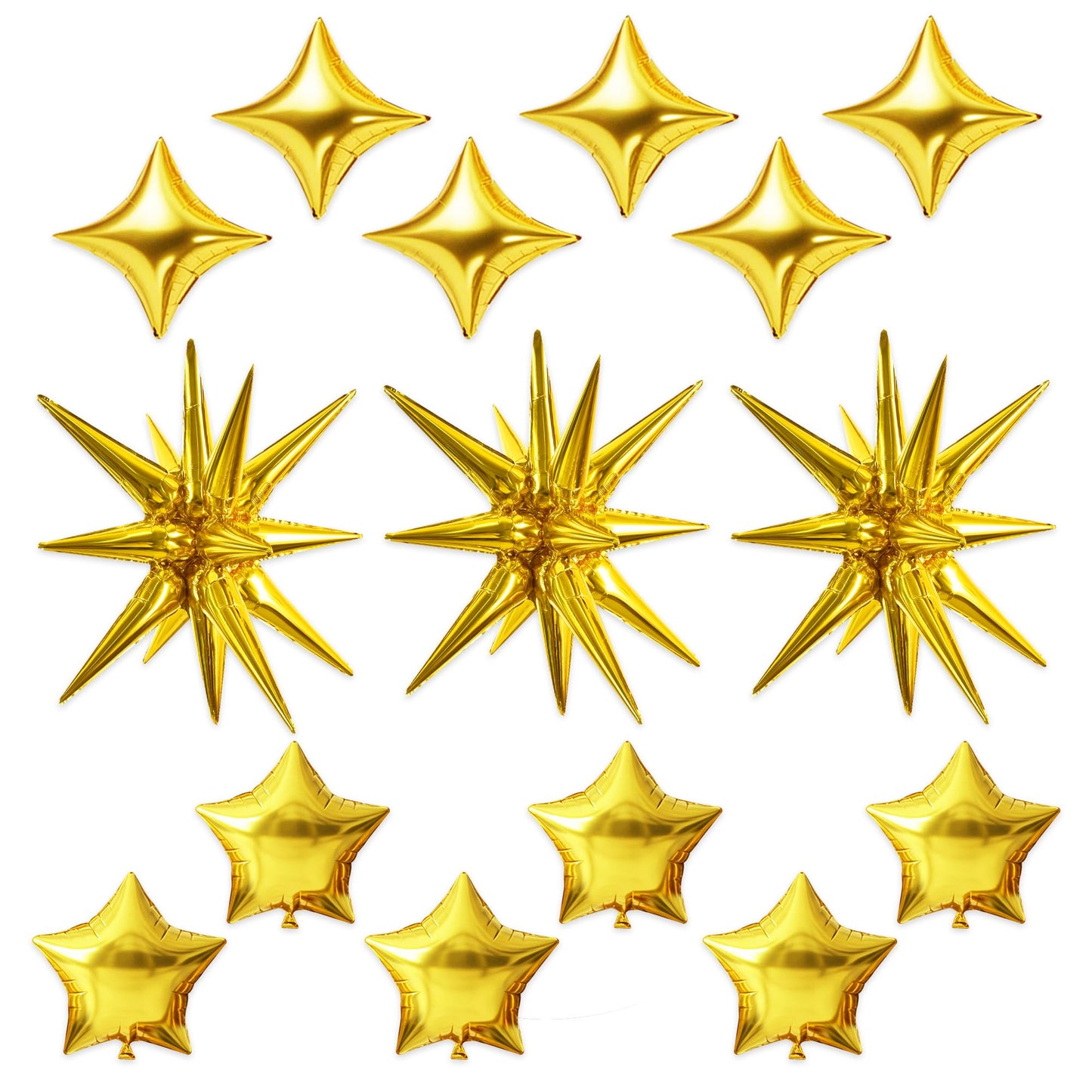 TONIFUL 22Inch 15Pcs Gold Large Explosion Star Mylar Balloons and 10Inch Four Pointed Star Balloons Set for Christmas New Year B