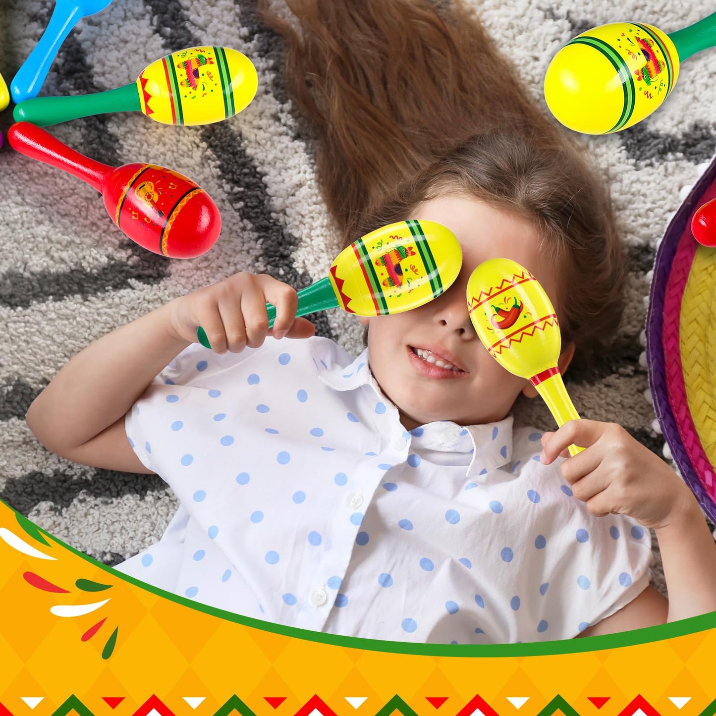 Hungdao Mexican Fiesta Wooden Maracas For Boys And Girls Cinco De Mayo Sombrero Piata Taco Guitar Chili Cactus Wood Mini Maracas