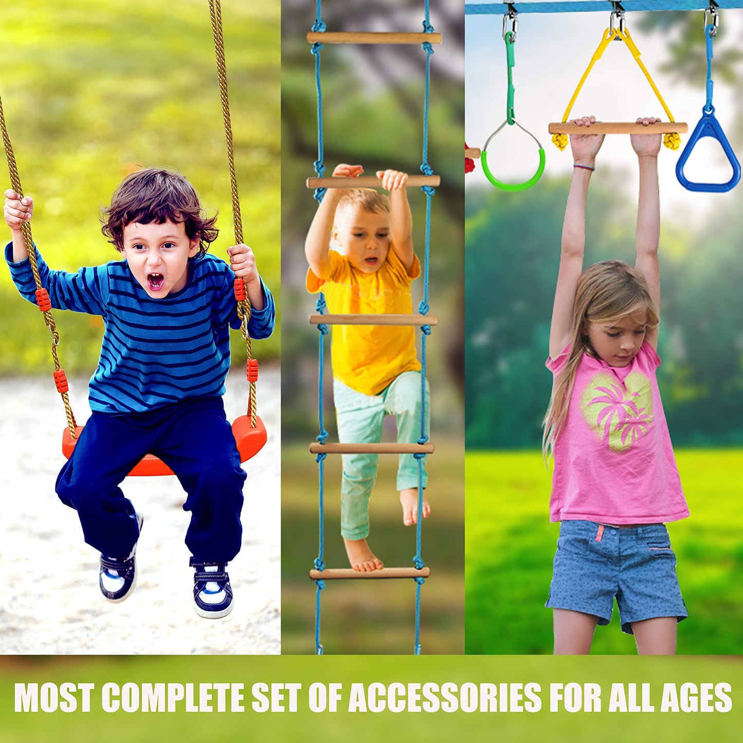 Hooroor Ninja Warrior Obstacle Course For Kids And Adults - 66Ft Slackline With Tree Climbing Rock Holds, Swing Seat, Monkey Bars, Ring Wheel, Rope Ladder - Outdoor Training Playset