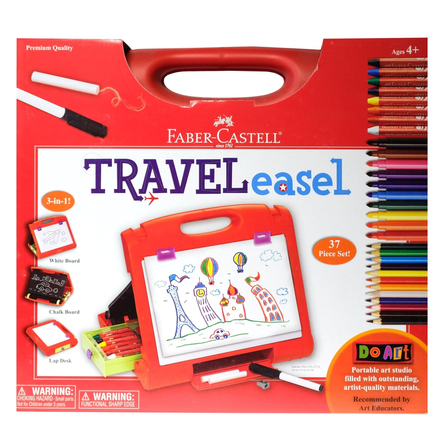 Faber-Castell Do-Art 3-In-1 Travel Easel - 30 Piece Tabletop Easel For Kids With Art Supplies, Multicolor