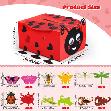 Pasimy DIY Valentines Card Boxes with 30 Insect Greeting Cards DIY Valentine Ladybug Mailbox Craft Kits Valentines Day Love Bug